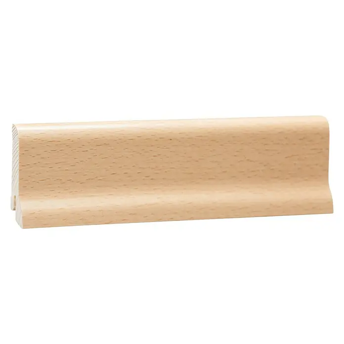 Sockelleiste - 240 x 2,2 x 6 cm, Buche gedämpft - Holzleiste aus hellem Holz, ideal für Boden- und Wandabschlüsse. Die Fußleiste hat eine abgerundete Kante und ist unbehandelt.