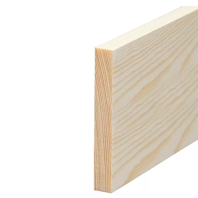 Rechteckleiste - 240 x 9,6 x 1,3 cm, Kiefer - Helle Holzplanke mit glatter Oberfläche, sichtbarer Maserung und fein geschnittener Hirnholzkante.