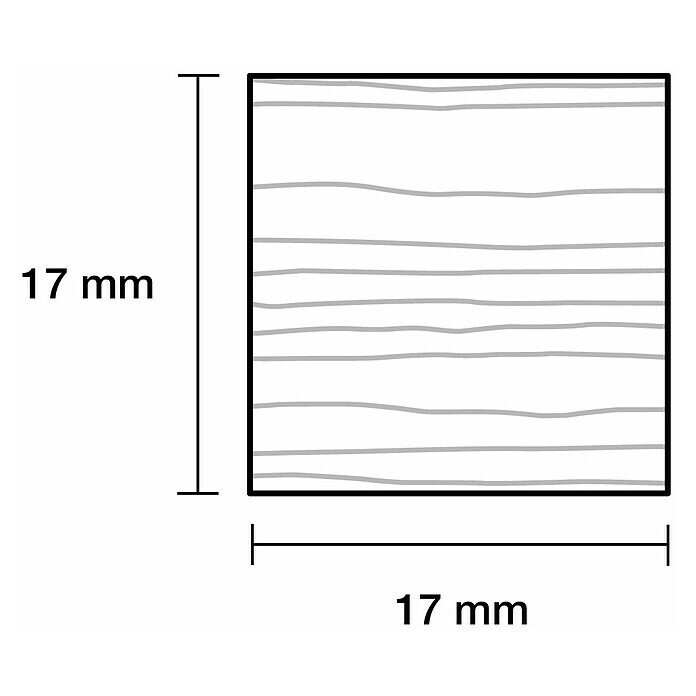Profiles and more Quadratleiste I2,4 m x 1,7 cm x 1,7 cm, Kiefer, Unbehandelt Sketch