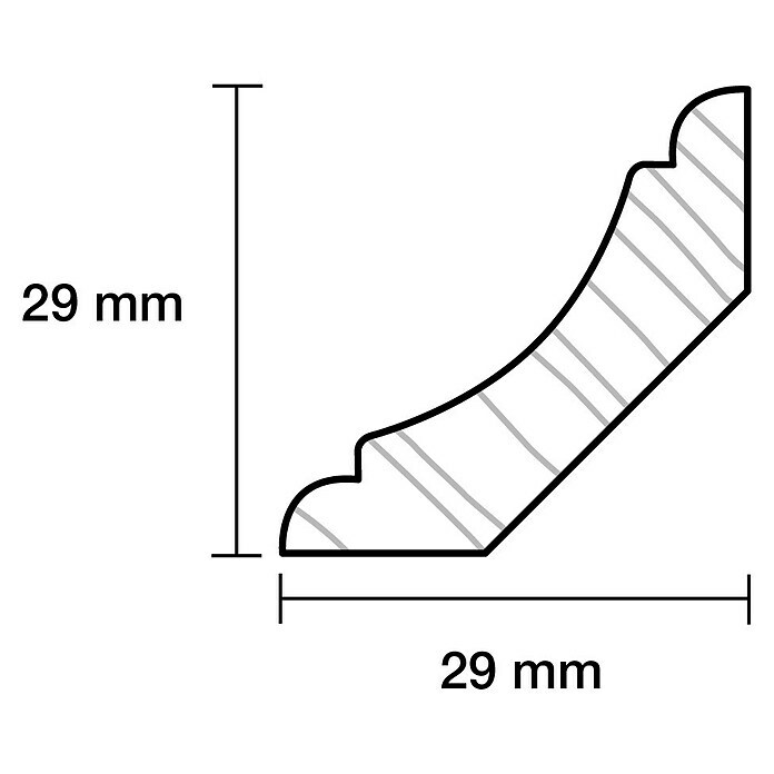 Deckenabschlussleiste2,4 m x 2,9 cm x 2,9 cm, Kiefer, Weiß lackiert Sketch