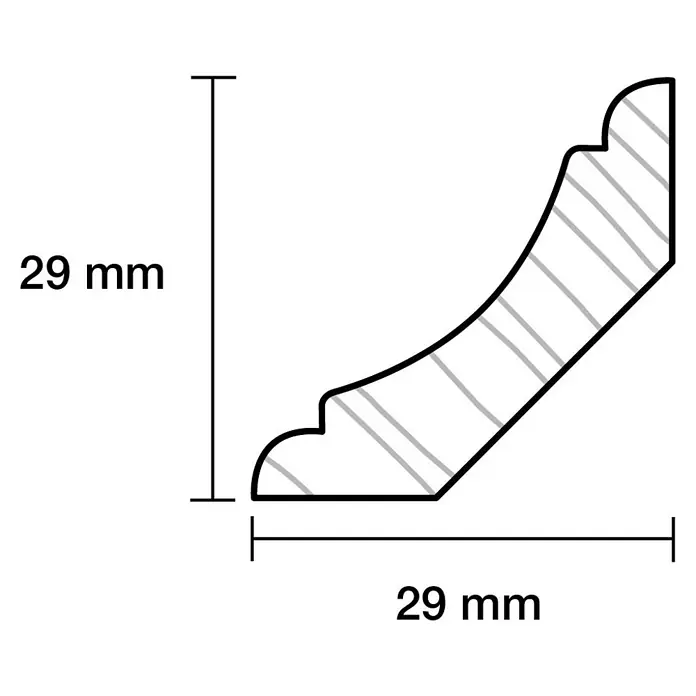 Abschlussleiste - 240 x 2,9 x 2,9 cm, Kiefer, Weiß - Profilleiste mit den Maßen 29 mm x 29 mm. Eine dekorative Leiste für Innenausbau und Möbelbau mit schattierten Innenlinien.
