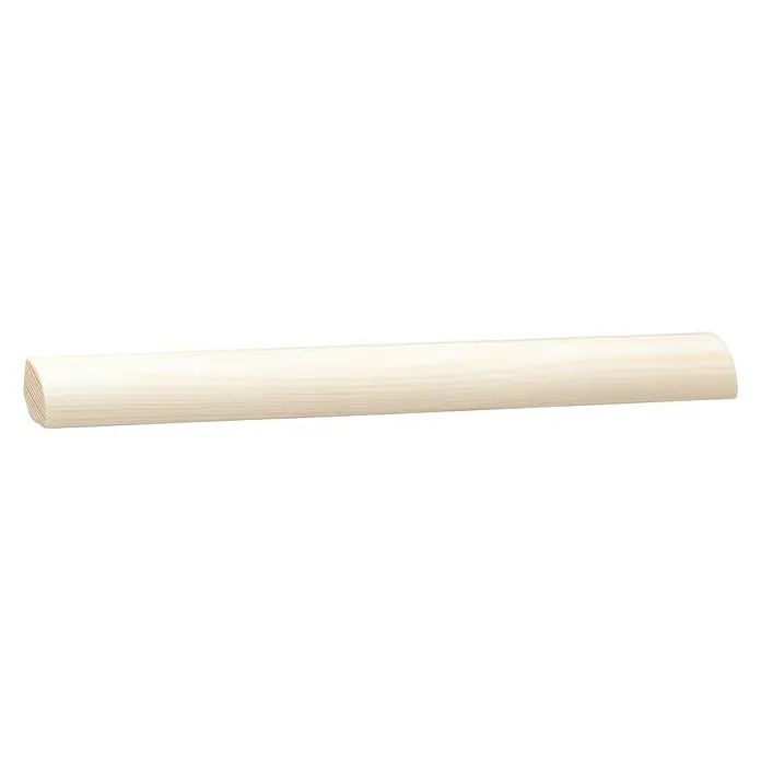 Viertelstab - 240 x 1,4 x 1,4 cm, Kiefer, Kiefer Natur - Nahaufnahme einer hellen, unbehandelten Holz-Halbrundleiste, ideal für DIY-Projekte und Innenausbau, mit sichtbarer Holzmaserung.