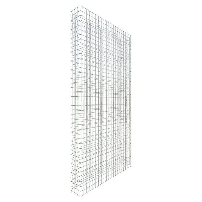 Gabiona Gabione - 107 x 17 x 160 cm, Metall, Maschenbreite: 50 mm, Maschenhöhe: 50 mm - Graues Gitterstruktur-Produkt vor schwarzem Hintergrund. Das Gitter besteht aus Quadraten und Rechtecken, die ein dreidimensionales Muster bilden.