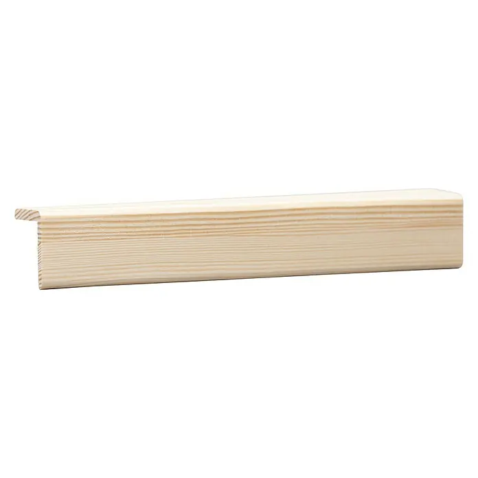 Winkelleiste - 240 x 3,5 x 3,5 cm, Kiefer - Detailaufnahme eines unbehandelten Holzrahmens, ideal für Leinwände. Seine schlichte Eleganz macht ihn vielseitig einsetzbar für verschiedene Kunstprojekte.