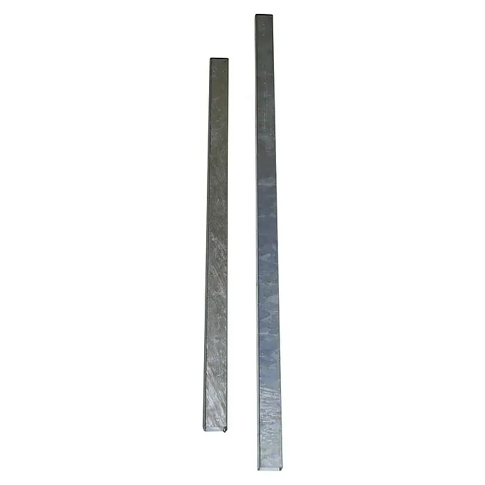 Gabiona Zaunpfosten - Höhe: 40 cm, Metall - Zwei verzinkte Stahlprofile unterschiedlicher Länge im Hochformat dargestellt. Ideal für Bauprojekte und industrielle Anwendungen.