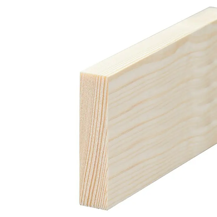 Rechteckleiste - 240 x 8 x 1,9 cm, Kiefer - Nahaufnahme eines hellen, unbehandelten Holzbretts mit deutlicher Maserung, ideal für Bau- oder Bastelprojekte.