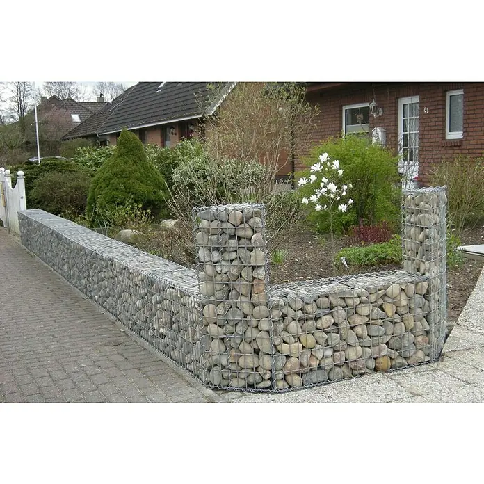 Gabiona Gabione - 100 x 30 x 50 cm, Metall, Maschenbreite: 50 mm, Maschenhöhe: 100 mm - Die Gabionenwand aus Steinen und Drahtgeflecht dient als dekorativer und stabiler Gartenzaun.