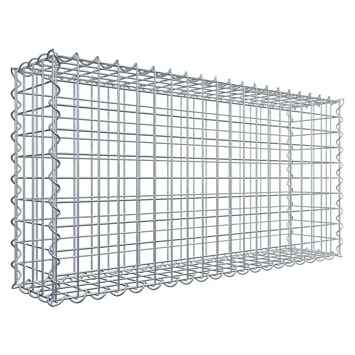 Gabiona Gabione - 100 x 20 x 50 cm, Metall, Maschenbreite: 50 mm, Maschenhöhe: 50 mm - Draufsicht auf einen leeren Gabionenkorb aus verzinktem Stahl, ideal für den Bau von Stützmauern oder zur Gestaltung von Gärten.