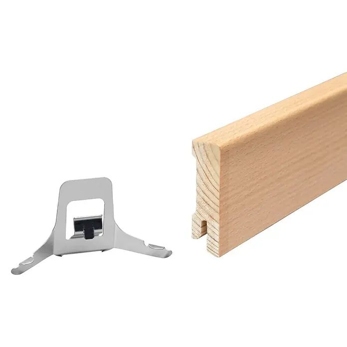 Sockelleiste - 240 x 1,6 x 5,8 cm, Buche - Holzleiste und Montageclip für eine einfache Installation. Perfekt für Sockelleisten oder Wandverkleidungen.