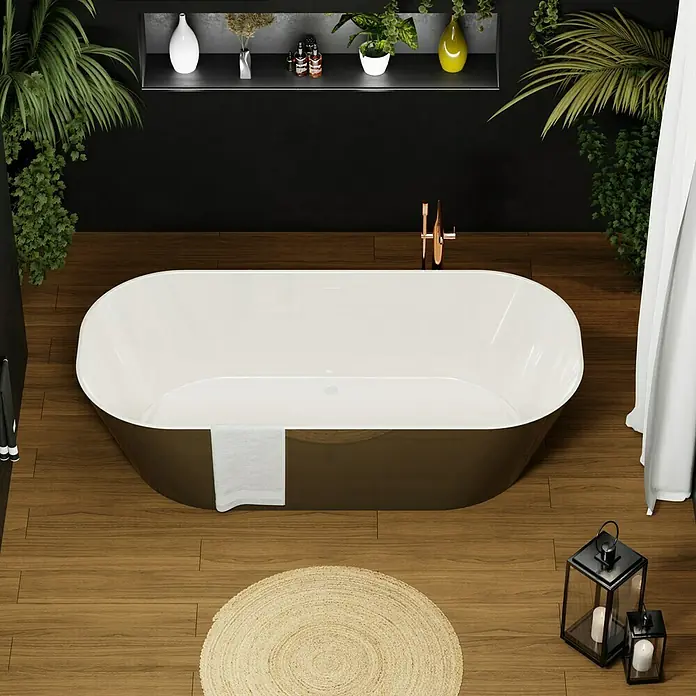 Camargue Freistehende Badewanne Torino - L x B: 170 x 80 cm, Sanitäracryl, Beige/Weiß - Elegante ovale Badewanne in Braun und Weiß, die ein luxuriöses Badeerlebnis verspricht. Perfekt für stilvolle Badezimmer mit modernem Touch.
