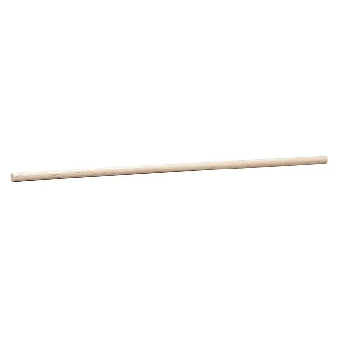 Rundstab I - Ø x L: 5 mm x 1 m, Buche, Glatt - Abbildung eines hellen, hölzernen Dübelstabs mit glatter Oberfläche und abgerundeten Enden auf schwarzem Hintergrund.