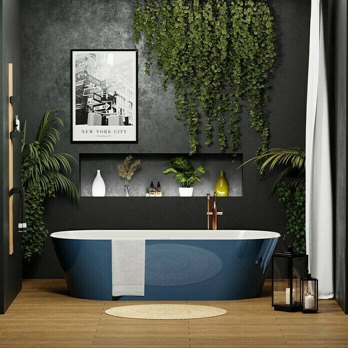 Freistehende Badewanne TorinoL x B: 170 x 80 cm, 268 l, Sanitäracryl, Blau/Weiß Mood Shot