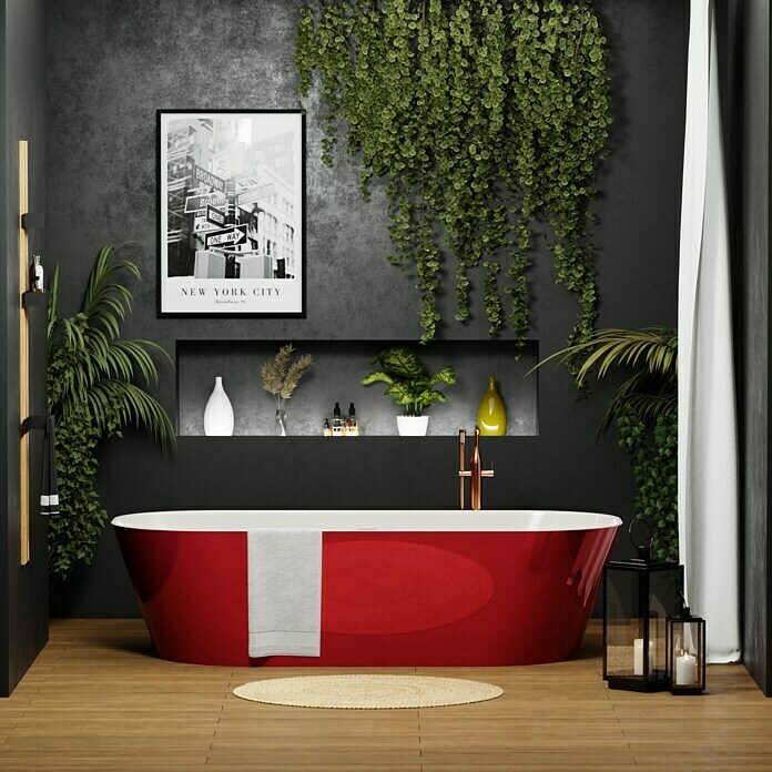 Freistehende Badewanne TorinoL x B: 170 x 80 cm, 268 l, Sanitäracryl, Rot/Weiß Mood Shot