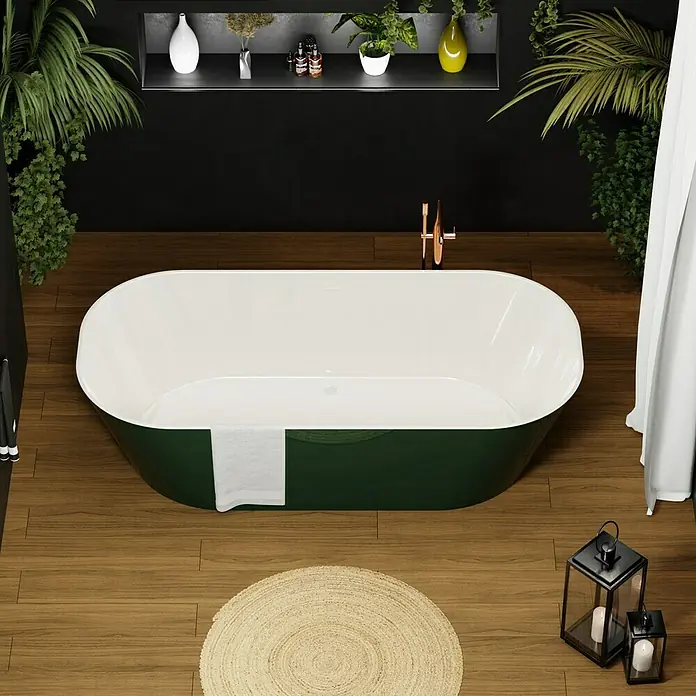 Camargue Freistehende Badewanne Torino - L x B: 170 x 80 cm, Sanitäracryl, Grün/Weiß - Elegante, freistehende Badewanne in Grün und Weiß, die ein luxuriöses Badeerlebnis verspricht. Perfekt für stilvolle Badezimmer.