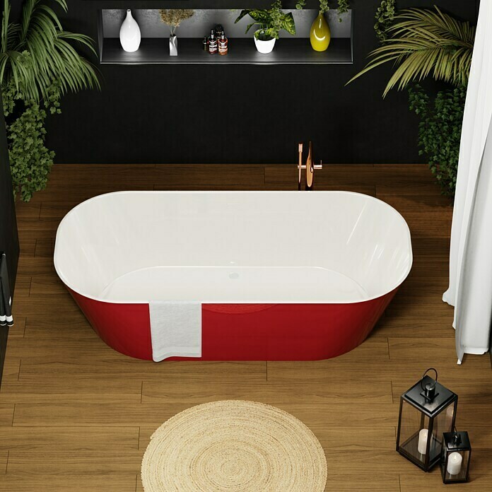 Freistehende Badewanne TorinoL x B: 170 x 80 cm, 268 l, Sanitäracryl, Rot/Weiß Mood Shot