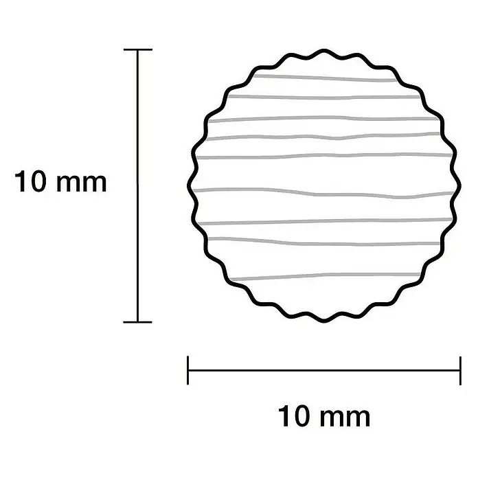 Rundstab I - Ø x L: 10 mm x 1 m, Buche, Gerillt - Darstellung einer 10 mm großen, gewellten, kreisförmigen Tablette mit horizontalen Linien, die auf eine Lutschtablette hinweist.