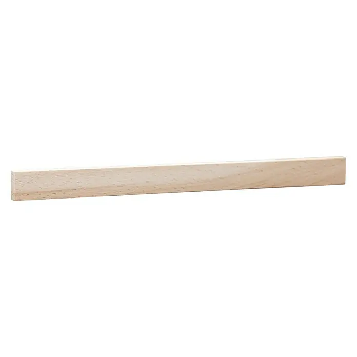 Rechteckleiste - 100 cm x 13 mm x 5 mm, Buche - Produktfoto einer unbehandelten, hellen Holzleiste vor einem schwarzen Hintergrund. Ideal für DIY-Projekte und Innenausbau.