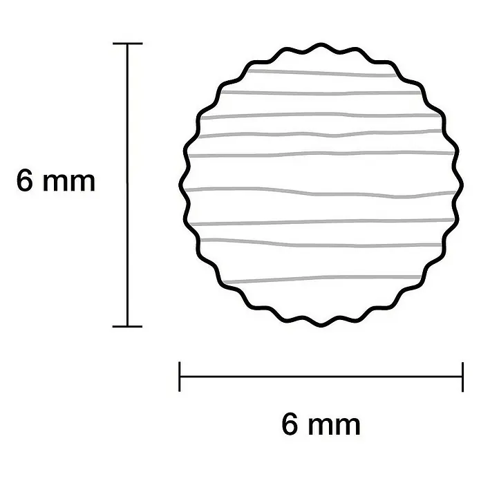 Rundstab I - Ø x L: 6 mm x 1 m, Buche, Gerillt - Darstellung einer 6 mm großen, gewellten Tablette mit horizontalen Streifen, ideal für medizinische Illustrationen und Produktinformationen.