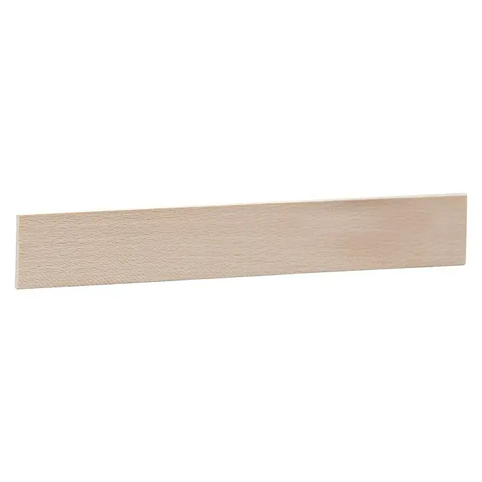 Rechteckleiste - 100 cm x 29 mm x 3 mm, Buche - Nahaufnahme eines einzelnen, unbehandelten Holzstücks, ideal für DIY-Projekte und Holzarbeiten.