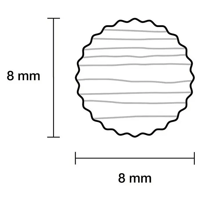 Rundstab I - Ø x L: 8 mm x 1 m, Buche, Gerillt - Abbildung eines runden, gewellten 8-mm-Pads mit horizontalen Linien. Ideal für Anwendungen, die Dämpfung oder Polsterung erfordern.