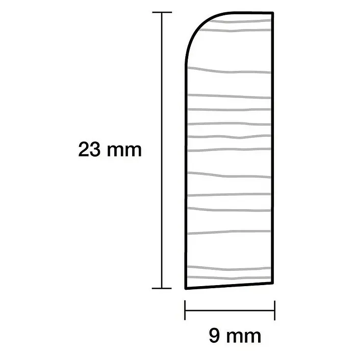 Sockelleiste - 242 x 0,9 x 2,3 cm, Eiche - Profilleiste aus Holz mit abgerundeter Oberseite, ideal für Möbelverkleidungen und dekorative Akzente, Abmessungen 23 mm x 9 mm.