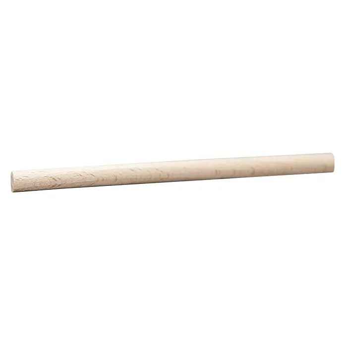 Rundstab I - Ø x L: 12 mm x 1 m, Buche, Glatt - Nahaufnahme eines glatten, hölzernen Rundstabs, der sich perfekt für Bastelarbeiten oder als Griff eignet. Die natürliche Holzmaserung ist sichtbar.