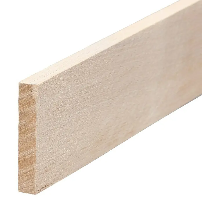 Rechteckleiste - 100 cm x 45 mm x 8 mm, Buche - Nahaufnahme eines hellen, unbehandelten Holzleistenstücks, das die natürliche Maserung und Textur des Holzes hervorhebt.