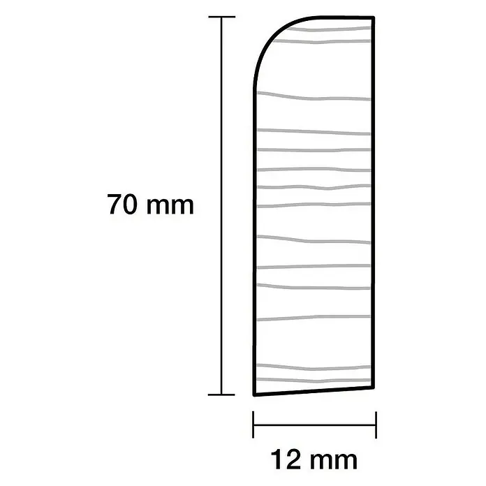Sockelleiste - 240 x 1,2 x 7 cm, Fichte - Profilleiste mit abgerundeter Kante und Holzmaserung, 70 mm hoch und 12 mm breit. Ideal für Innenausbau und Möbelbau.