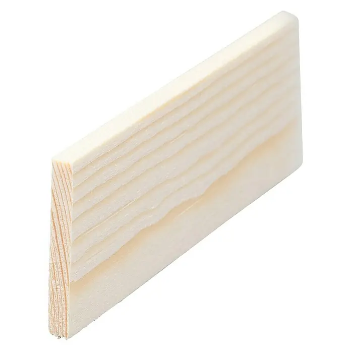 Rechteckleiste - 90 cm x 60 mm x 5 mm, Kiefer - Detailaufnahme eines hellen Holzstücks, das die natürliche Maserung und Textur des Materials hervorhebt. Ideal für Bau- oder Bastelprojekte.