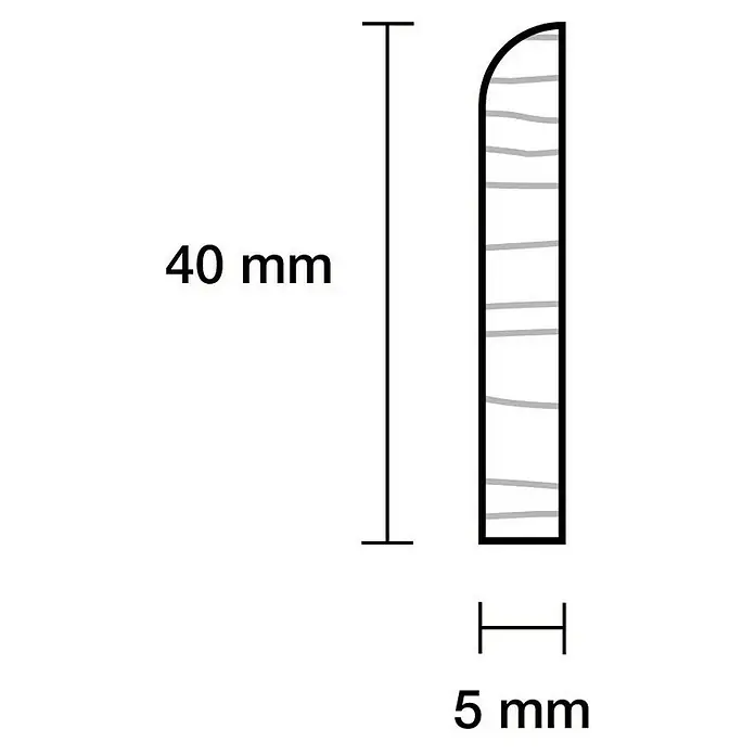 Rechteckleiste - 240 x 0,5 x 4 cm, Kiefer - Abbildung eines Viertelstabs mit den Maßen 40 mm x 5 mm, der zur Dekoration oder zum Schutz von Kanten verwendet werden kann.