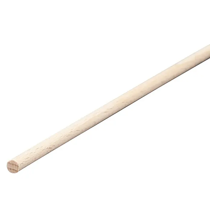 Rundstab I - Ø x L: 4 mm x 100 cm - Nahaufnahme eines hellen, unbehandelten Rundholzstabs auf schwarzem Hintergrund, ideal für Bastelprojekte.