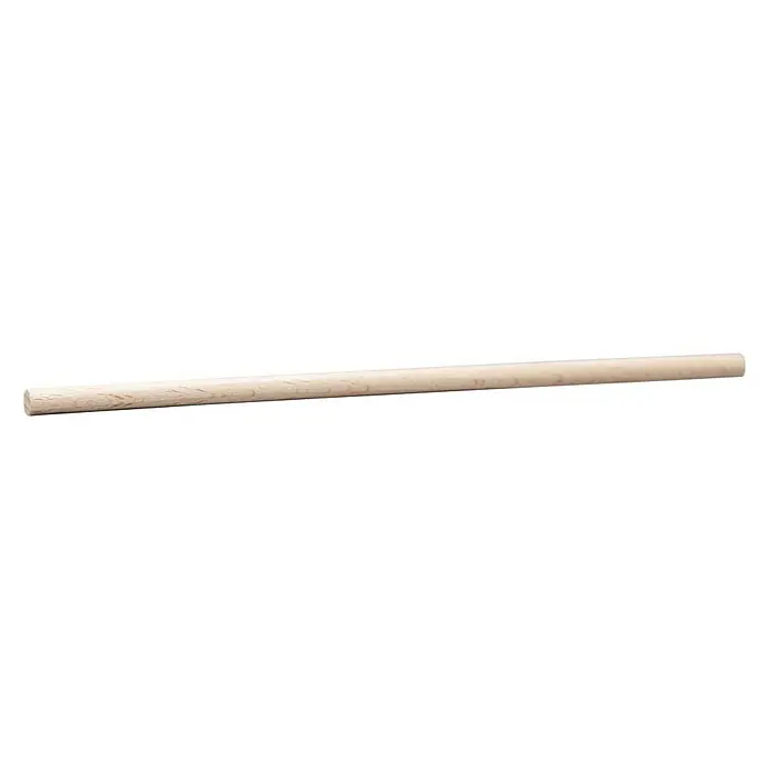 Rundstab I - Ø x L: 6 mm x 1 m, Buche, Glatt - Das Bild zeigt einen hellen, langen Holzstab vor einem schwarzen Hintergrund, der sich ideal für Bastelprojekte oder als Stütze eignet.