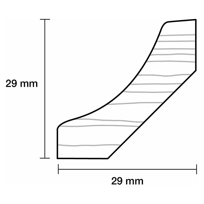 Hohlkehlleiste - 240 x 2,9 x 2,9 cm, Kiefer - Abbildung eines 29 x 29 mm grossen Zierelements mit horizontalen Linien, ideal für Dekorations- oder Bauprojekte.