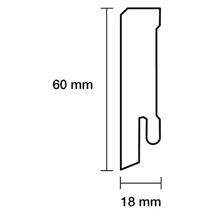 Sockelleiste - 244 x 1,8 x 6 cm, MDF, 5 Stk. - Profilleiste mit den Maßen 60 mm Höhe und 18 mm Breite, ideal für präzise und saubere Abschlüsse.