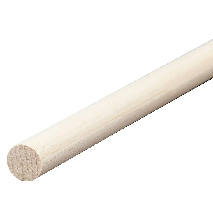 Rundstab I - Ø x L: 14 mm x 1 m, Buche, Glatt - Nahaufnahme eines Rundholzstabs aus hellem Holz, ideal für Bastelarbeiten und Modellbau.