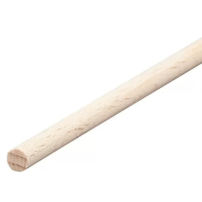Rundstab I - Ø x L: 12 mm x 1 m, Buche, Glatt - Heller, geriffelter Holzdübel, rund im Querschnitt, ideal zum Verbinden und Ausrichten.