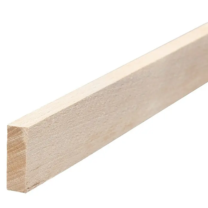 Rechteckleiste - 100 cm x 23 mm x 8 mm, Buche - Nahaufnahme eines hellen Holzleiste mit sichtbarer Maserung, ideal für Modellbau oder feine Holzarbeiten.