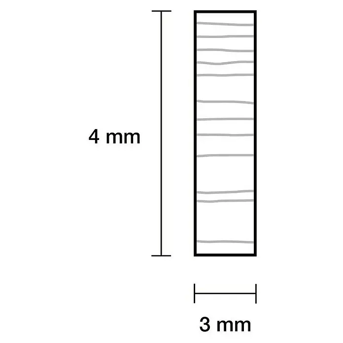 Rechteckleiste - 90 cm x 4 mm x 3 mm, Kiefer - Abbildung eines 4 mm hohen und 3 mm breiten Rechtecks mit grauen Linien darin, das ein Holzstück darstellen könnte.