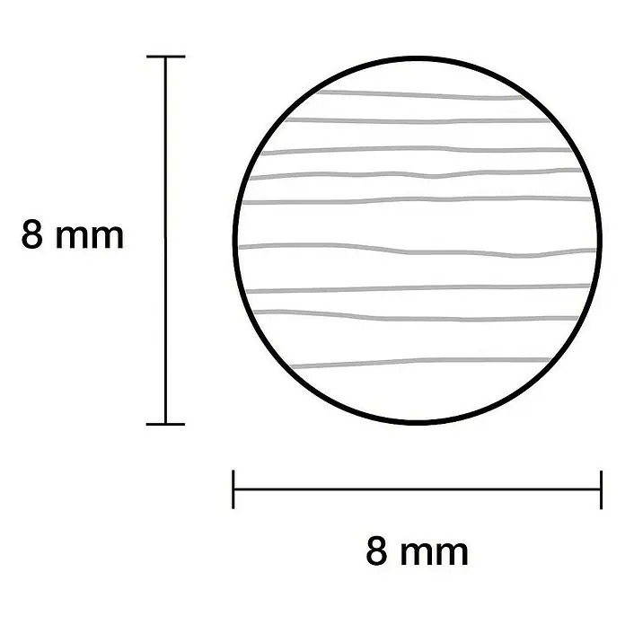 Rundstab I - Ø x L: 8 mm x 1 m, Buche, Glatt - Abbildung eines runden Produkts mit einem Durchmesser von 8 mm und horizontalen Linien.