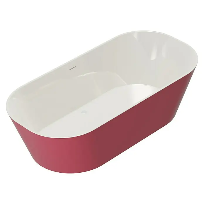 Camargue Freistehende Badewanne Torino - L x B: 170 x 80 cm, Sanitäracryl, Rot/Weiß - Nahaufnahme einer eleganten, freistehenden Badewanne in Weiß und Rosa. Elegantes Baddesign mit einer modernen Form für entspannende Momente.