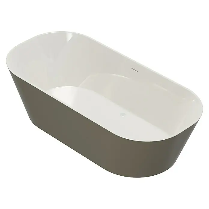 Camargue Freistehende Badewanne Torino - L x B: 170 x 80 cm, Sanitäracryl, Beige/Weiß - Freistehende Badewanne mit glatter, weißer Innenseite und grauer Außenseite auf schwarzem Hintergrund. Die Wanne wirkt modern und einladend.