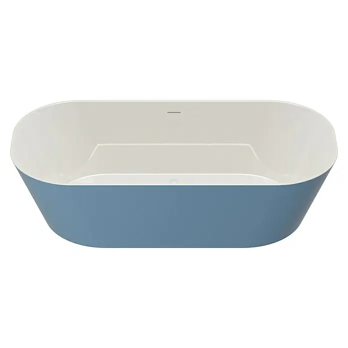 Camargue Freistehende Badewanne Torino - L x B: 170 x 80 cm, Sanitäracryl, Blau/Weiß - Bild einer rechteckigen Badewanne mit abgerundeten Ecken, blauer Außenseite und weißer Innenseite.