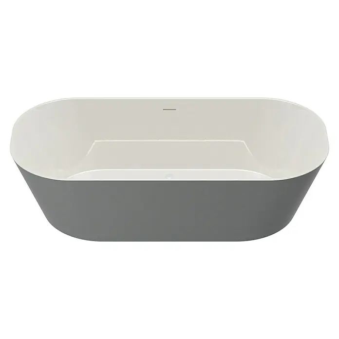 Camargue Freistehende Badewanne Torino - L x B: 170 x 80 cm, Sanitäracryl, Platingrau/Weiß - Das Bild zeigt eine freistehende Badewanne in Grau und Weiß. Die Badewanne hat eine ovale Form mit abgerundeten Kanten.