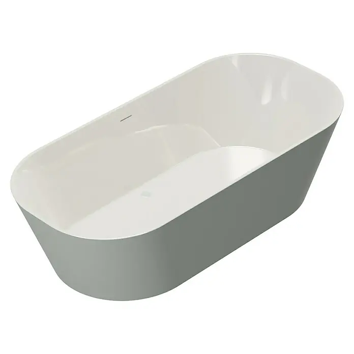 Camargue Freistehende Badewanne Torino - L x B: 170 x 80 cm, Sanitäracryl, Kieselgrau/Weiß - Helle, freistehende Badewanne mit glatter, weißer Oberfläche auf dunklem Hintergrund.