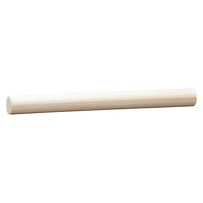 Rundstab I - Ø x L: 18 mm x 1 m, Buche, Glatt - Nahaufnahme eines hellen, unbehandelten Holzstabes mit abgerundeten Enden, ideal für Bastelarbeiten und DIY-Projekte.