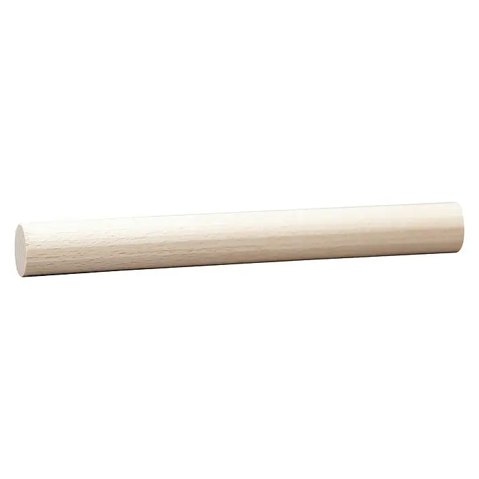 Rundstab I - Ø x L: 22 mm x 1 m, Buche, Glatt - Nahaufnahme eines hellen Holzrundstabs, ideal für Bastelprojekte und Heimwerkerarbeiten. Seine glatte Oberfläche verspricht vielseitige Einsatzmöglichkeiten.