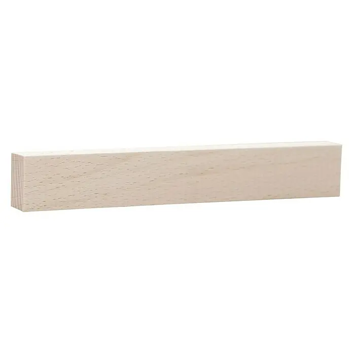 Rechteckleiste - 100 cm x 29 mm x 20 mm, Buche - Nahaufnahme eines unbehandelten, rechteckigen Holzstabes vor schwarzem Hintergrund. Ideal für Bastelprojekte und Modellbau.