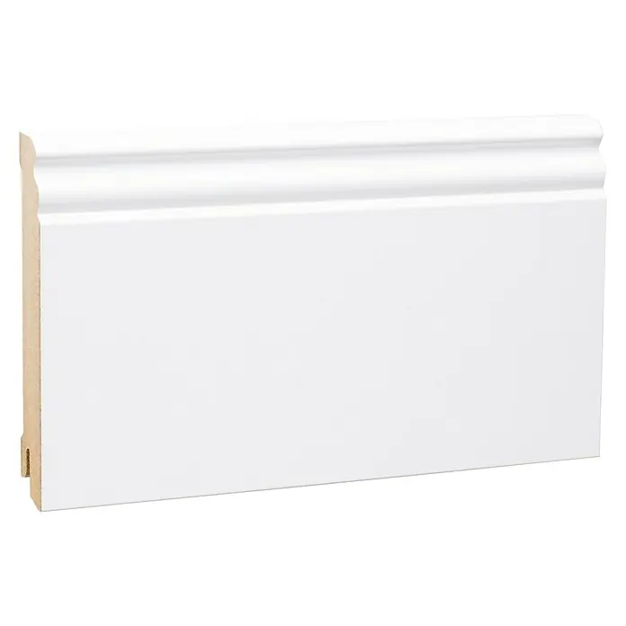 Sockelleiste - 244 x 1,8 x 11,5 cm, MDF, 2 Stk. - Nahaufnahme einer weißen Fußleiste mit profilierter Oberseite, die für ein stilvolles Interieur-Design geeignet ist.
