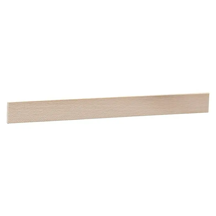 Rechteckleiste - 100 cm x 19 mm x 3 mm, Buche - Nahaufnahme eines unbehandelten Holzleiste, perfekt für DIY-Projekte und zur individuellen Gestaltung von Möbeln.