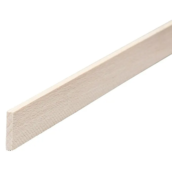Rechteckleiste - 100 cm x 16 mm x 3 mm, Buche - Nahaufnahme eines hellen, unbehandelten Holzleiste, ideal für Bau- und Bastelprojekte, die eine natürliche Holzoptik erfordern.